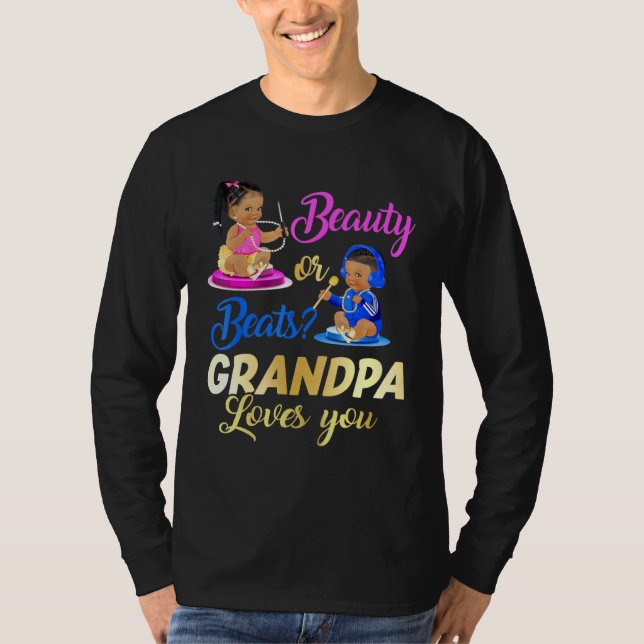 Camiseta Cute Beauty Or Beat Grandpa Loves You  Gender Reve (Frente)
