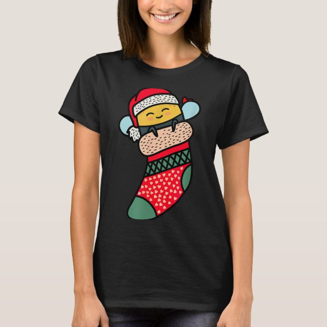 Camiseta Cute Bee Baby Bumblebee In Christmas Sock Xmas Paj (Frente)