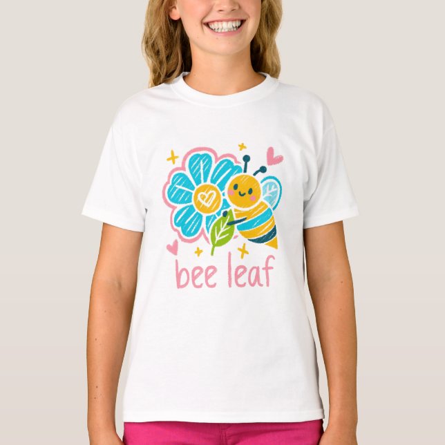 Camiseta Cute Bee Leaf l Pun Crayon little sister's gift (Frente)