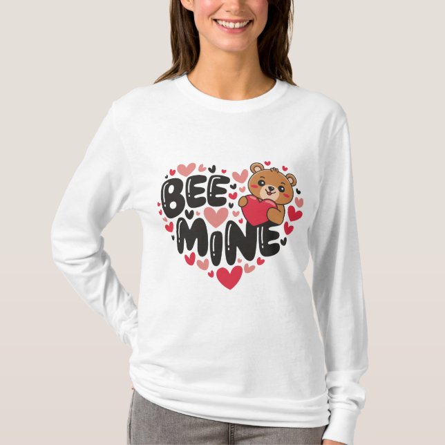 Camiseta Cute Bee Mine Teddy Bear Valentine's Day (Frente)