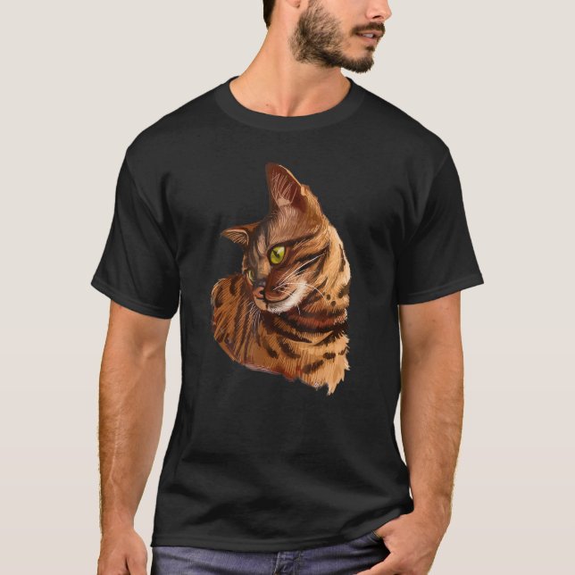 Camiseta cute Bengal cat head hand drew for kitten kitty ow (Frente)