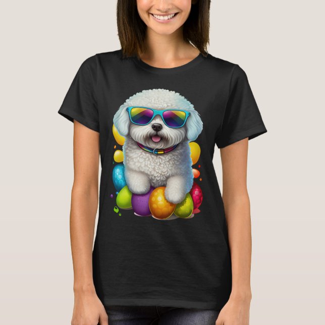 Camiseta Cute Bichon Frise Easter Eggs Dog Costume Womens M (Frente)