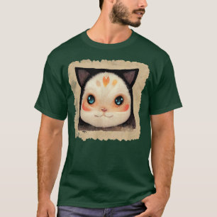 Camiseta Cute Big Eyed Black Eared Cat Kawaii 