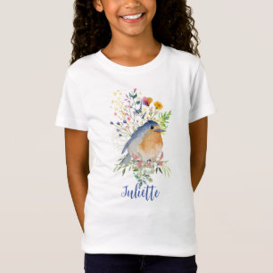 Camiseta Cute Bird Primavera Comendo Floral