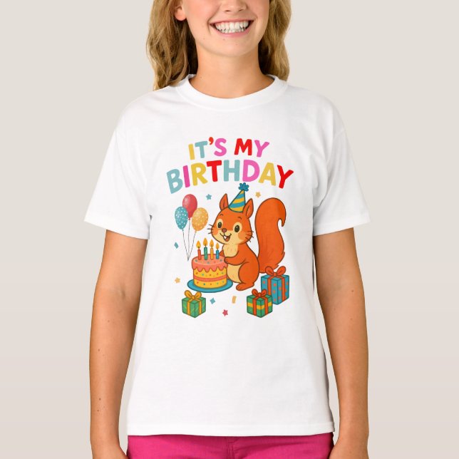 Camiseta Cute Birthday Squirrel Celebration Party Design (Frente)