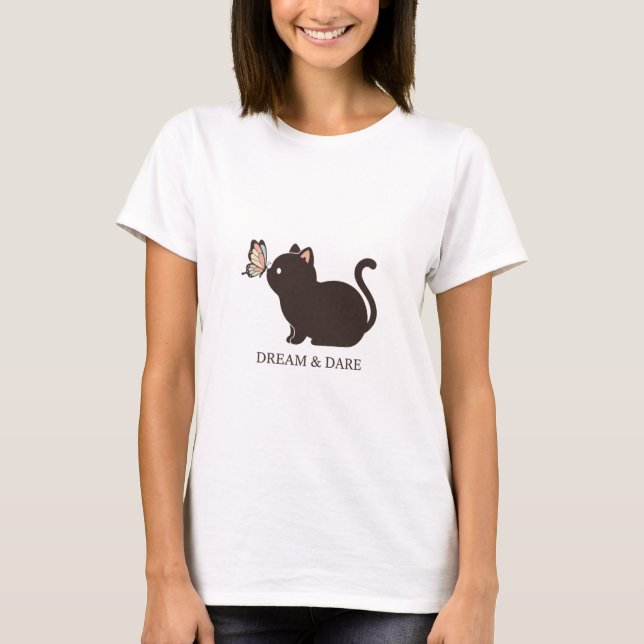 Camiseta Cute Black Cat Butterfly Nose Kiss T-Shirt (Frente)