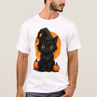 Camiseta Cute Black Cat Cartoon T-Shirt | Funny Gift for Ca