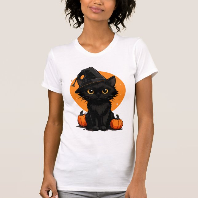 Camiseta Cute Black Cat Cartoon T-Shirt | Funny Gift for Ca (Frente)