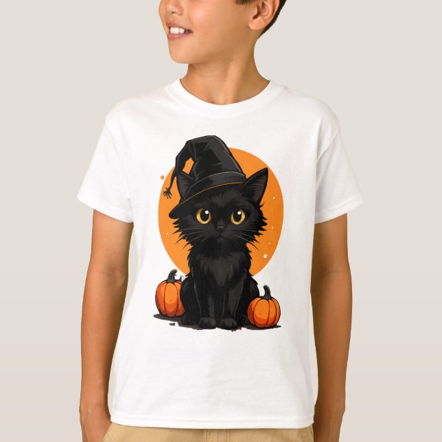 Camiseta Cute Black Cat Cartoon T-Shirt | Funny Gift for Ca (Frente)