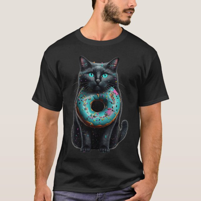 Camiseta Cute Black Cat Donut Graphic Tees Men Women Boys G (Frente)