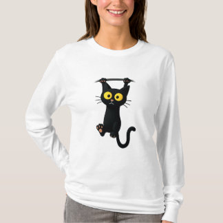 Camiseta Cute Black Cat Hanging Cartoon – Funny Kawaii Cat