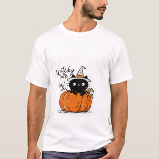 Camiseta Cute black cat in pumpkin with witch hat Classic T
