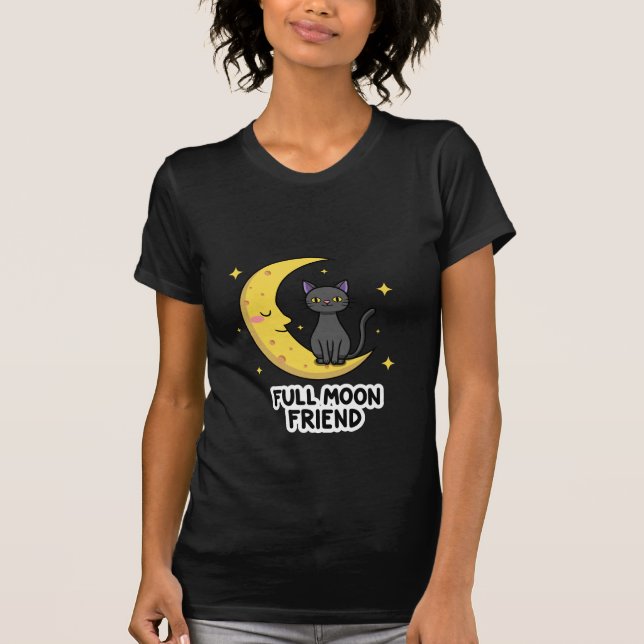 Camiseta Cute Black Cat on Moon - Full Moon Friend (Frente)