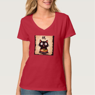 Camiseta Cute Black Cat Ramen – Arte de Macarrão Japonês Ka