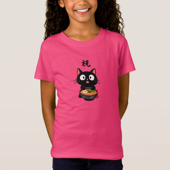 Camiseta  Cute Black Cat Ramen – Kawaii Japanese Noodle Art (Frente)