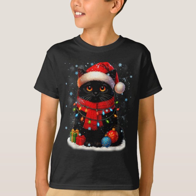 Camiseta Cute Black Cat Santasnowflake Christmas Xmas Women (Frente)