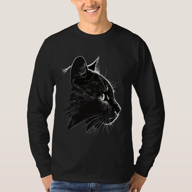 Camiseta Cute Black Cat side view face   Cats (Frente)