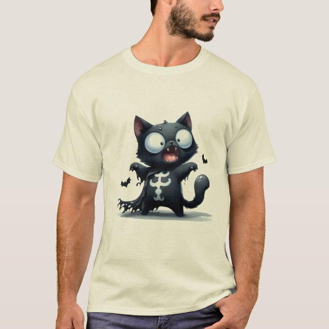 Camiseta Cute Black Cat Vampire Bat Halloween Sticker ✨🐾🧛 (Frente)