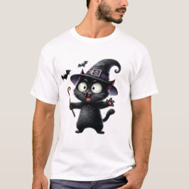 Camiseta Cute Black Cat Witch with Magic Wand ✨🐾🧙