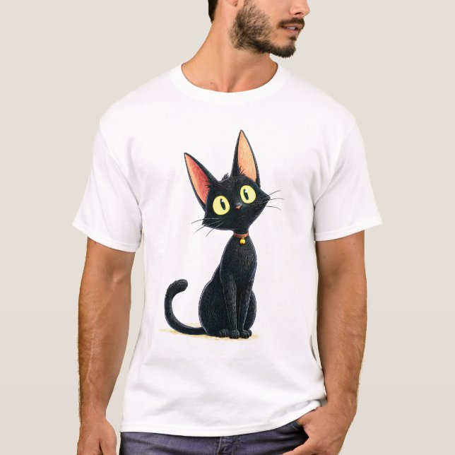 Camiseta Cute Black Cat with Big Ears (Frente)
