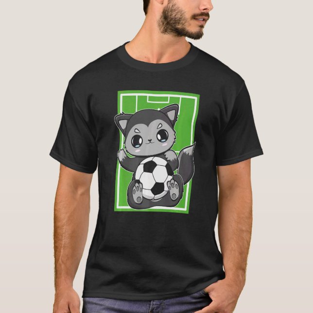 Camiseta Cute Black Fox With Soccer Plays Football Team Spo (Frente)