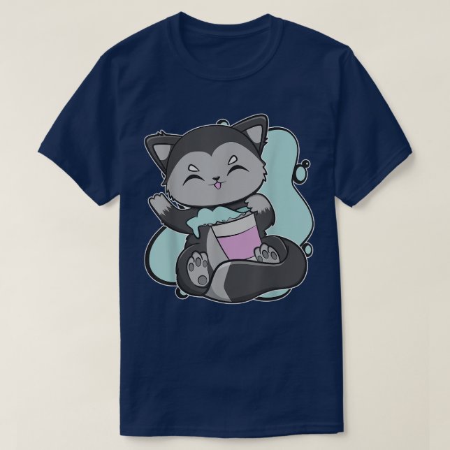 Camiseta Cute Black Fox With Tora Milk Bubble Tea And Boba  (Frente do Design)
