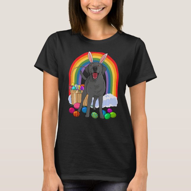 Camiseta Cute Black Lab Bunny Labrador Happy Easter Eggs   (Frente)