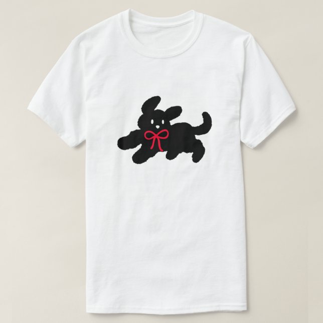 Camiseta Cute Black Puppy with Red Bow Coquette Aesthetic (Frente do Design)