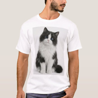 Camiseta Cute Black White Cat T-Shirt | Fluffy Cat Lover Te