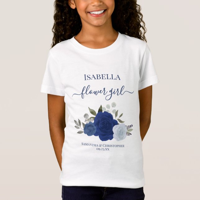 Camiseta Cute Blue Boho Chic Roses Flower Girl Gift Wedding (Frente)