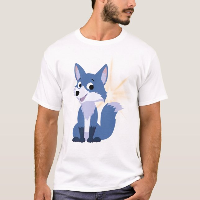 Camiseta Cute Blue Fox Cartoon with Sparkle (Frente)