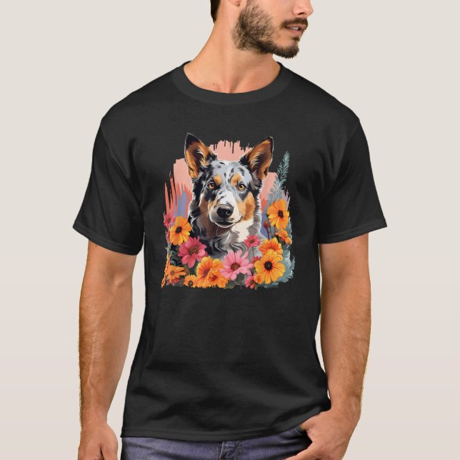 Camiseta Cute Blue Heeler Spring Flower Garden Australian C (Frente)