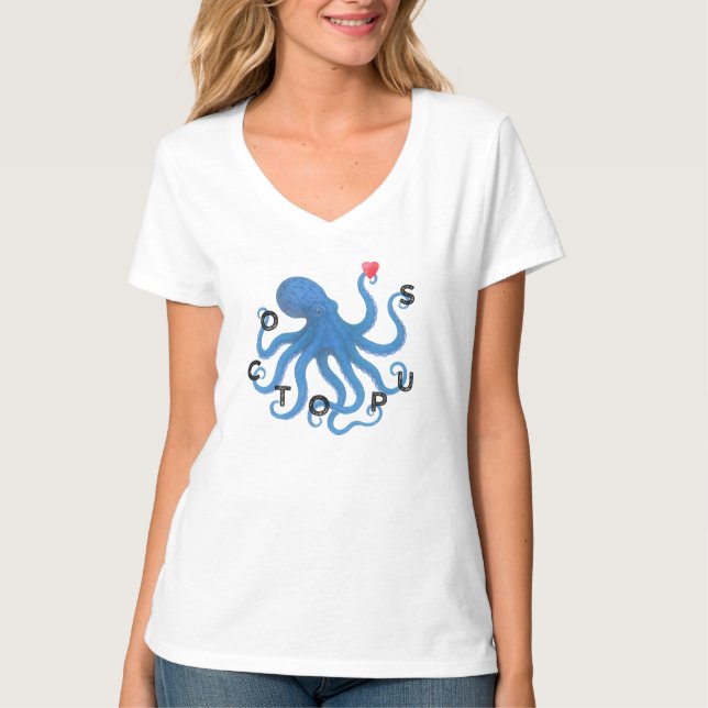 Camiseta Cute Blue Octopus Friend with Heart Ocean Scuba  (Frente)