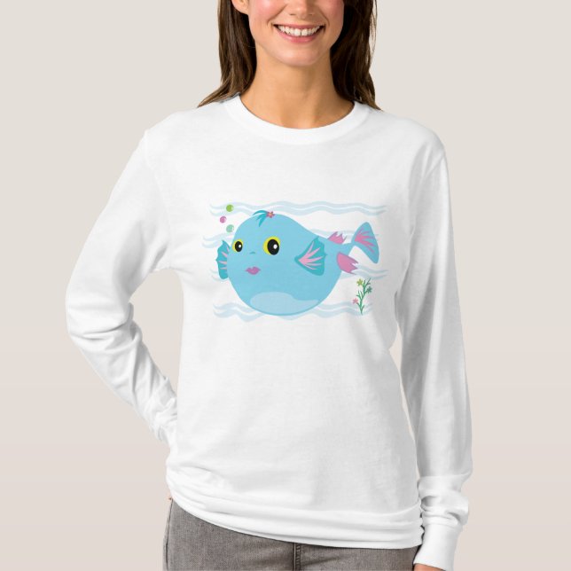 Camiseta Cute Blue Tropical Fish Pink Fins (Frente)