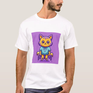 Camiseta Cute Blusão de Gato Derretendo Cartoon.