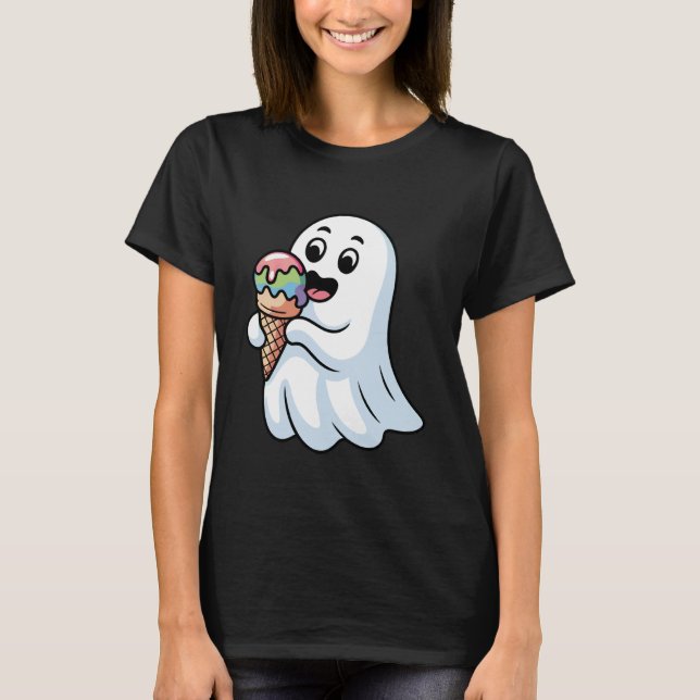 Camiseta Cute Boo Ghost Eating Ice Cream Halloween Spooky C (Frente)