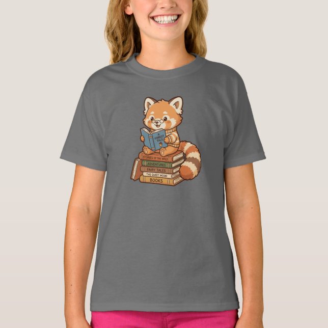 Camiseta Cute Bookworm Red Panda Reading Illustration (Frente)