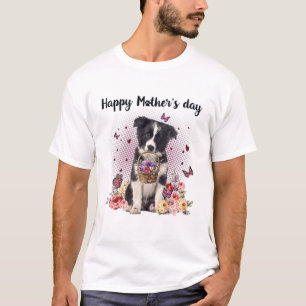 Camiseta Cute Border Collie Mom Flower Happy Mother's Day L