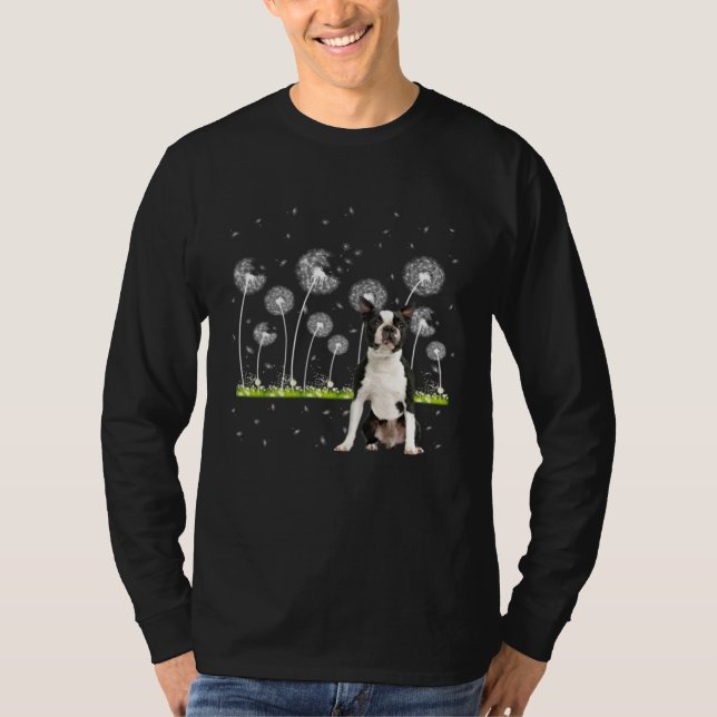 Camiseta Cute Boston Terrier Dandelion  Dogs Flowers (Frente)