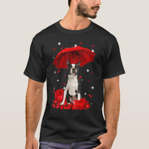 Camiseta Cute Boston Terrier Hearts Namorados Umbrella Love