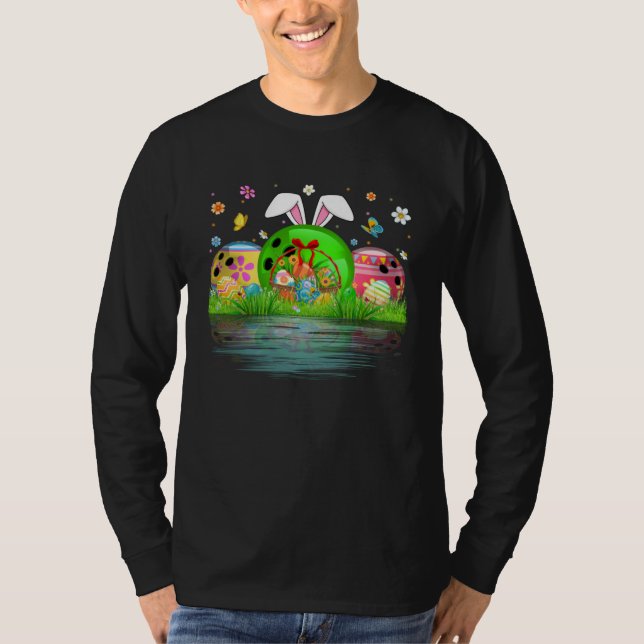 Camiseta Cute Bowling Ball Egg & Bunny Ears Happy Easter Da (Frente)