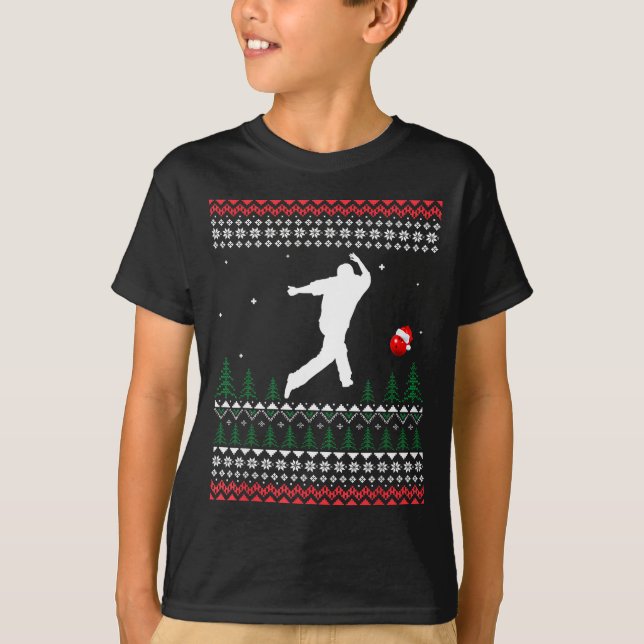 Camiseta Cute Bowling Player Santa Claus Hat Ugly Christmas (Frente)