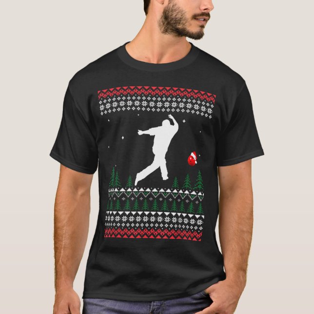 Camiseta Cute Bowling Player Santa Claus Hat Ugly Christmas (Frente)