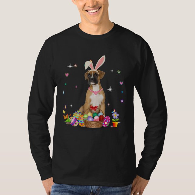 Camiseta Cute Boxer Dog Easter Day Bunny Eggs Easter Costum (Frente)