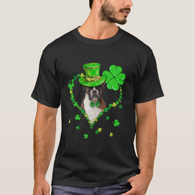 Camiseta Cute Boxer Saint Patrick's Day Dogs Dad Mom (Frente)