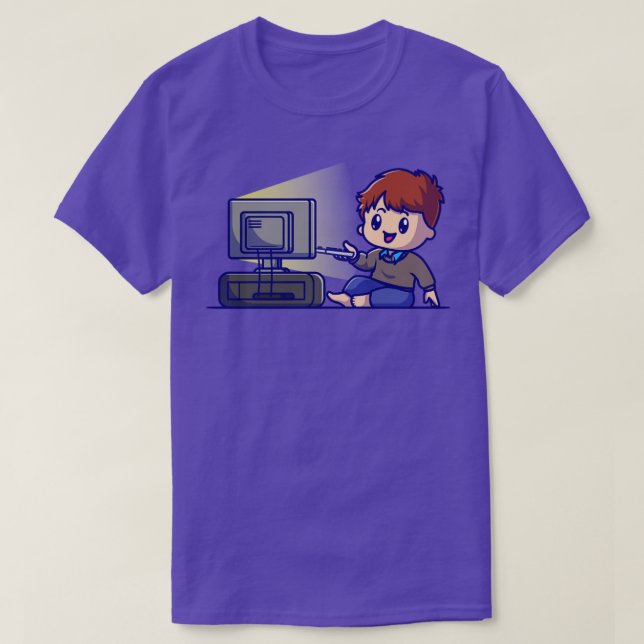 Camiseta Cute Boy Watching Tv Cartoon (Frente do Design)