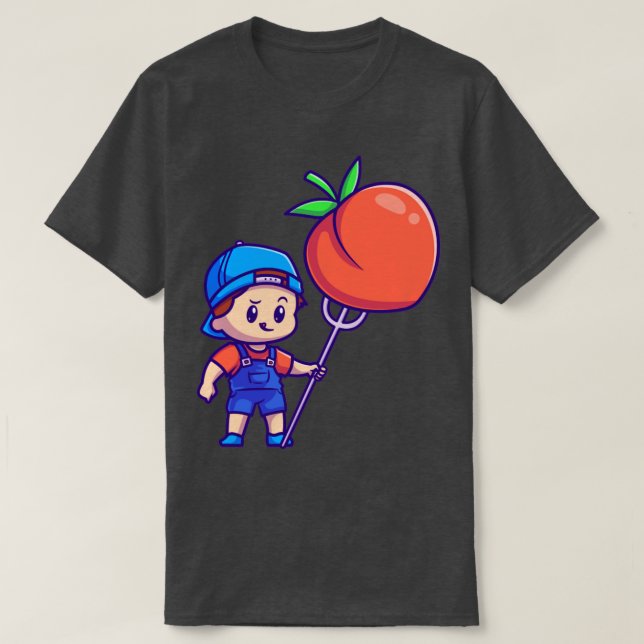 Camiseta Cute Boy With Peach Fruit Cartoon (Frente do Design)