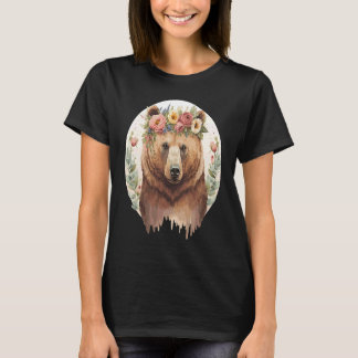 Camiseta Cute Brown Bear Grizzly Flower Crown Animal