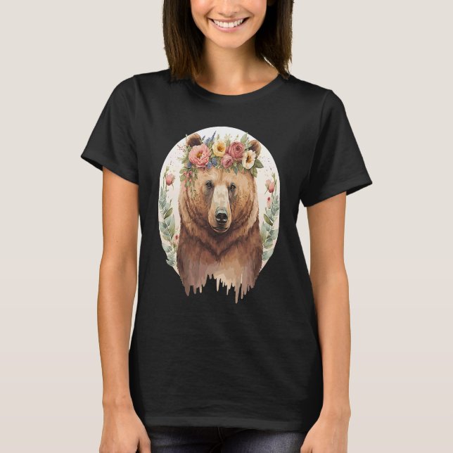 Camiseta Cute Brown Bear Grizzly Flower Crown Animal (Frente)