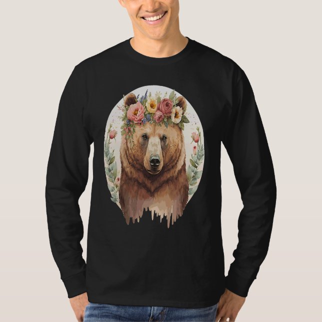 Camiseta Cute Brown Bear Grizzly Flower Crown Animal (Frente)